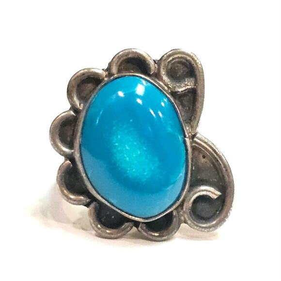 Vintage Sterling Silver Deep Blue Turquoise Ring - Southwestern Style, Size 3.5 - Picture 1 of 3